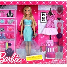 正品特价美泰正版娃娃礼盒套装芭比女孩之闪亮时装组玩具X3496