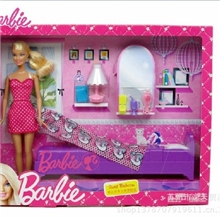 专柜正品美泰正版娃娃礼盒套装芭比女孩之甜美卧室玩具X3228