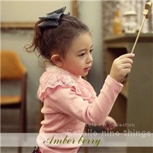 【伙拼】amberberry1116韩版秋冬加绒打底衫女童花边拼接童装