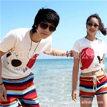 厂家沙滩裤批发情侣装海尚沨情纯棉爱心t恤沙滩短裤诚招代理