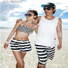 厂家沙滩裤批发义乌沙滩裤海尚沨情黑白条情侣沙滩裤招代理
