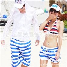 厂家批发沙滩裤海尚沨情韩国情侣沙滩裤条纹全国诚招代理