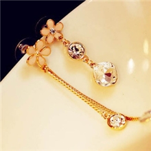 韩国饰品批发不对称超闪水晶小清新花朵优雅百搭长款流苏耳钉