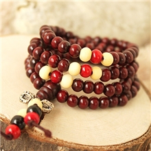 ST002批发货源绕三圈彩色带金刚结108颗6mm珠檀木佛珠手链念珠