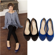 2013新款欧美复古时尚绒面铆钉圆头浅口平跟鞋单鞋平底鞋防狼鞋