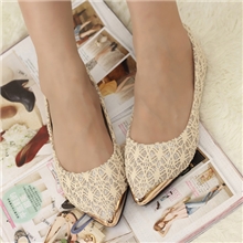 实拍韩版日系可爱淑女蕾丝金属尖头浅口平跟鞋平底鞋单鞋女鞋子