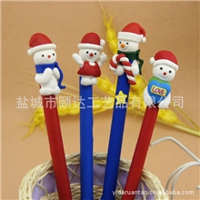 热销推荐圣诞雪人软陶笔圣诞节礼品软陶圆珠笔礼品文具批发