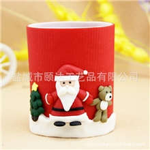 厂家批发创意软陶笔筒圣诞老人笔筒多功能笔筒