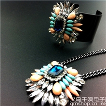 shourouk大牌项链彩色羽翼造型手镯+项链时尚饰品