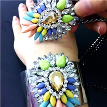 欧美shououk大牌项链彩色宝石混搭水晶材质夸张短项链+手镯