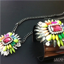 欧美shourouk时尚饰品彩色宝石混搭水晶材质夸张短项链+手镯