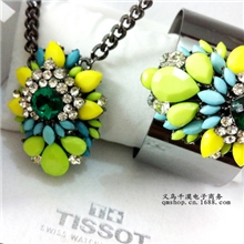 欧美shourouk彩虹荧光项链宝石混搭水晶材质夸张短项链+手镯