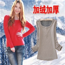 T恤衫5粒扣打底衫加绒加厚长袖保暖衫厂家直销一件代购批发秋冬