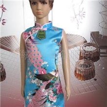 供应仿真丝斜禁儿童旗袍(蓝孔)F614