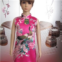 供应仿真丝斜禁儿童旗袍(玫孔)F614旗袍唐装