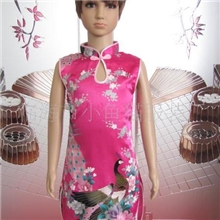 供应仿真丝圆孔旗袍(玫孔)B602