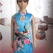 供应仿真丝圆孔旗袍（蓝孔）B602