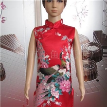 供应仿真丝儿童唐装旗袍斜禁旗袍(红孔)F614