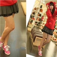 韩版百搭秋冬厚打底时尚毛呢裙蕾丝花边短裙百褶短裙